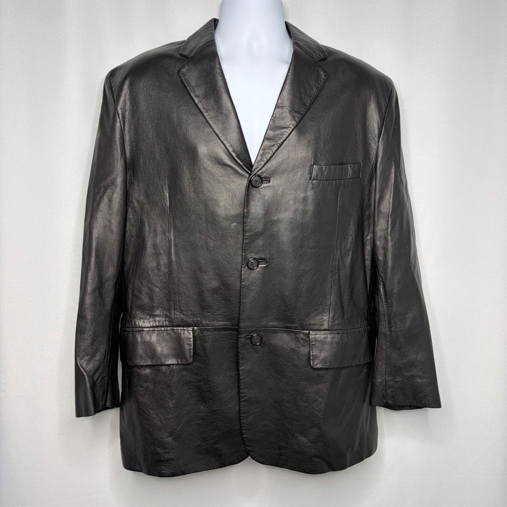 Alfani Positano Mens Black Genuine Leather Blazer Sport Coat Jacket Size 42S Y2K